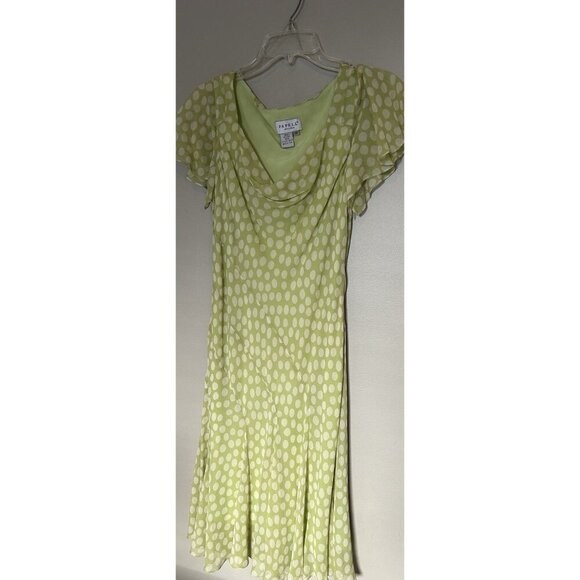 90s Vintage 100% Silk Polka Dot Dress Pastel Green Sheer Papell Boutique Petite - Picture 12 of 16